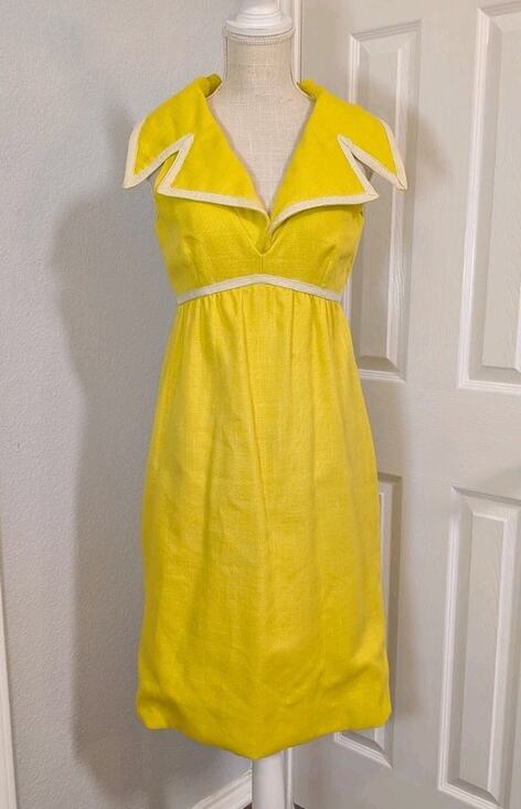 Unbranded Dresses & Skirts - Vintage Sailor Dress 60s 70s Yellow USA Union Made Tweed XS